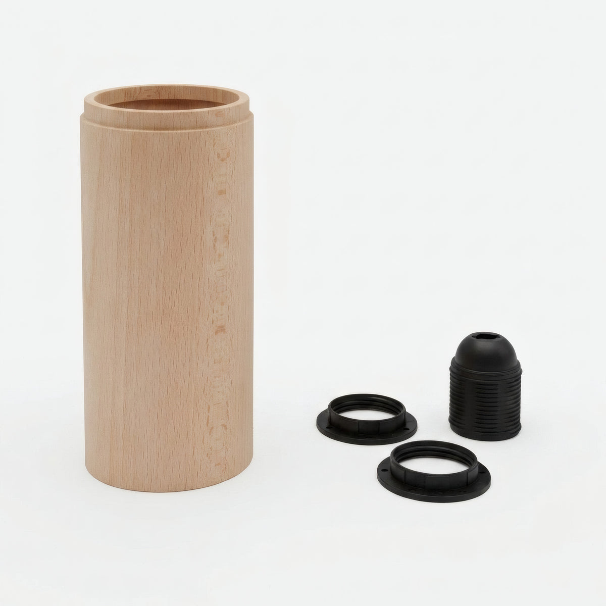 Pantalla cilíndrica de haya para foco con portalámparas E27 — Madera natural