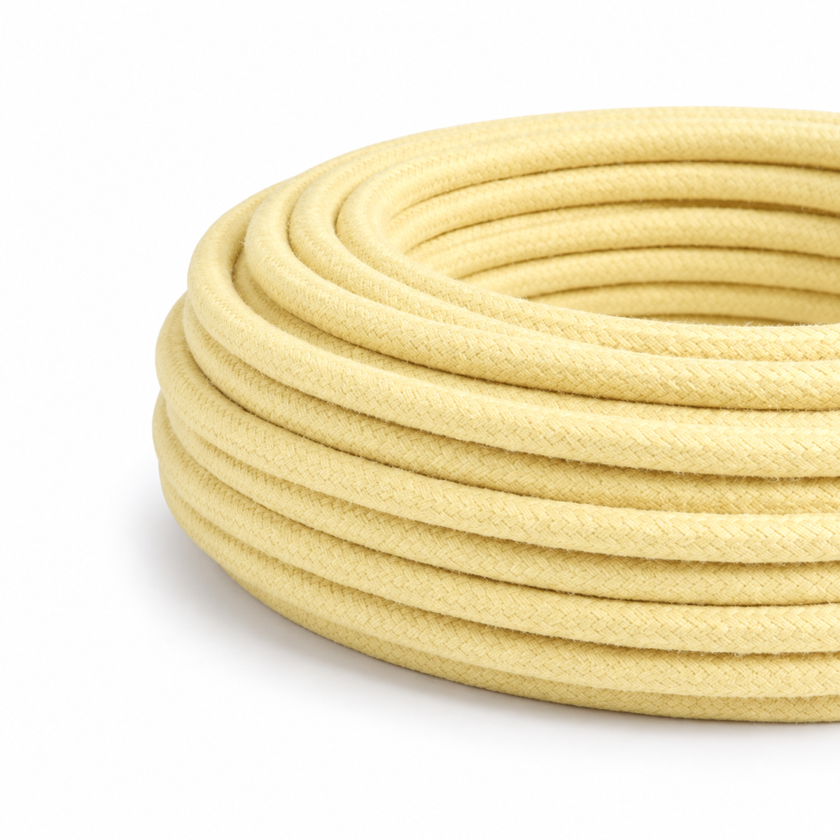 Cable eléctrico textil redondo, algodón amarillo pastel — vista 3