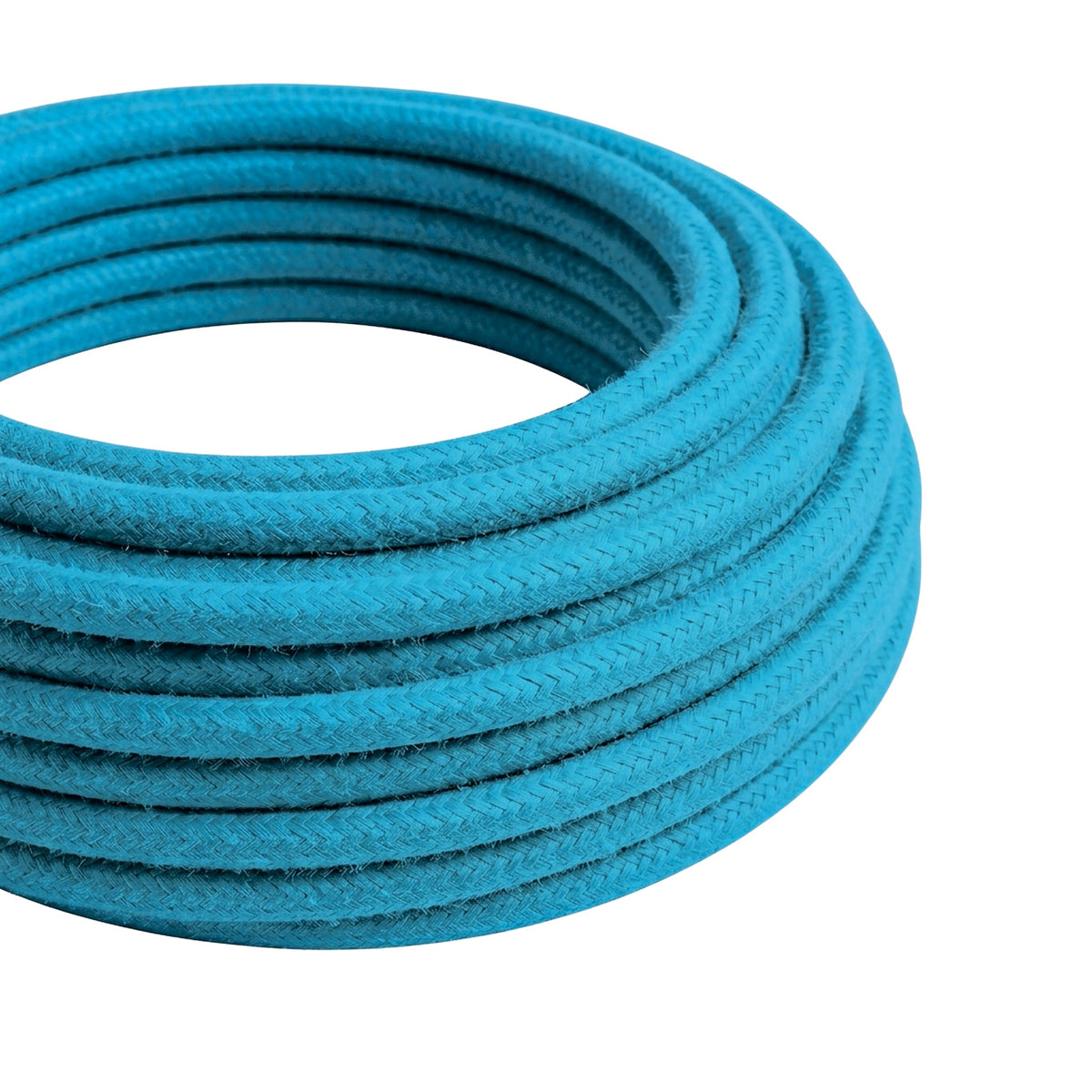 Cable textil redondo efecto seda – Azul cian
