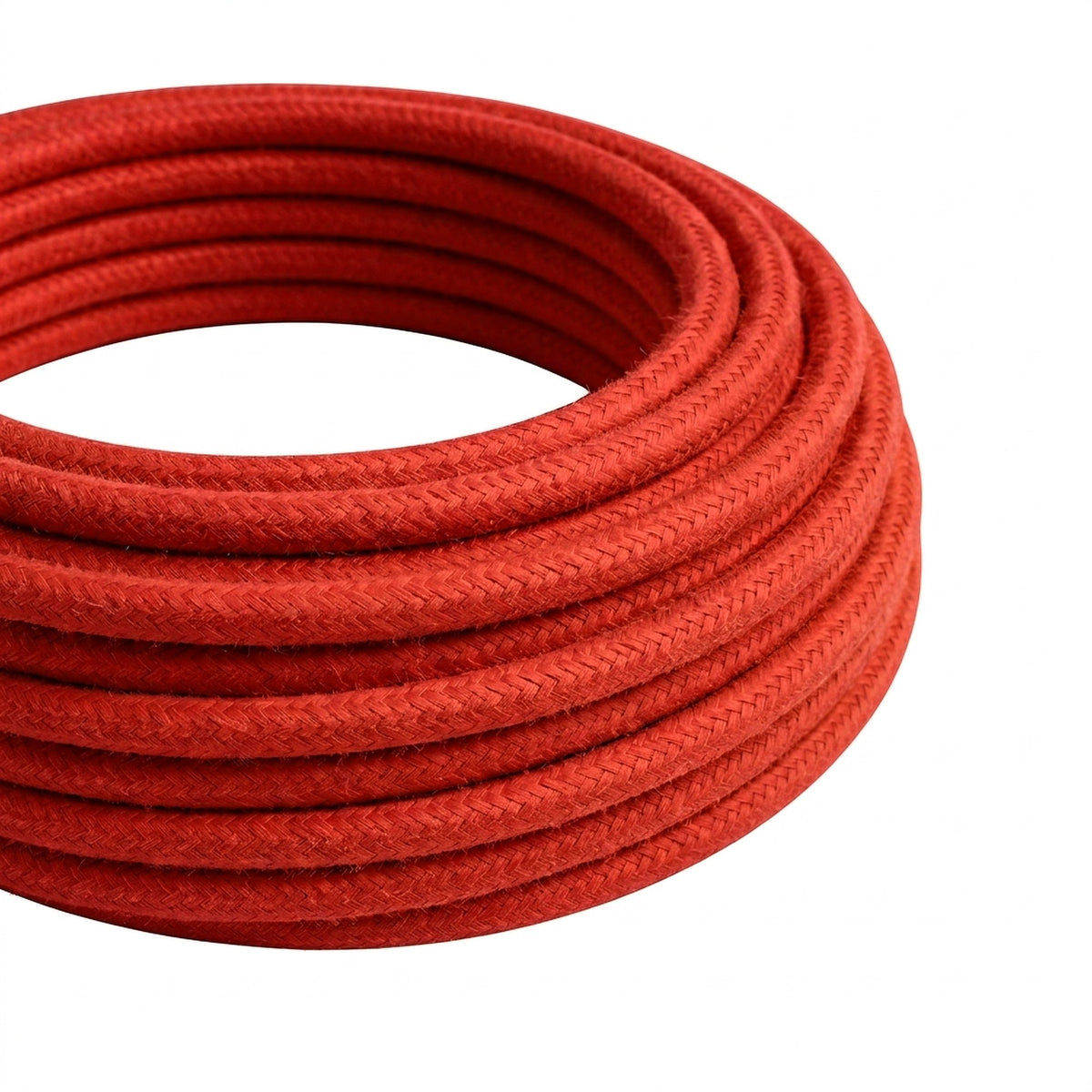 Cable textil redondo efecto seda – Rojo fuego