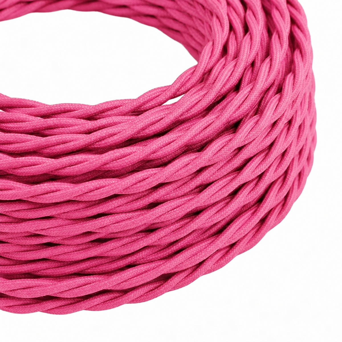 Cable eléctrico textil trenzado, efecto seda rosa fucsia — vista 1