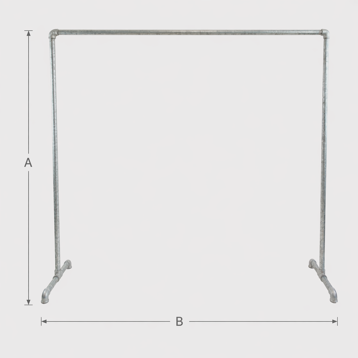 Sch�ma des dimensions du portant simple galvanis� : hauteur, largeur et profondeur