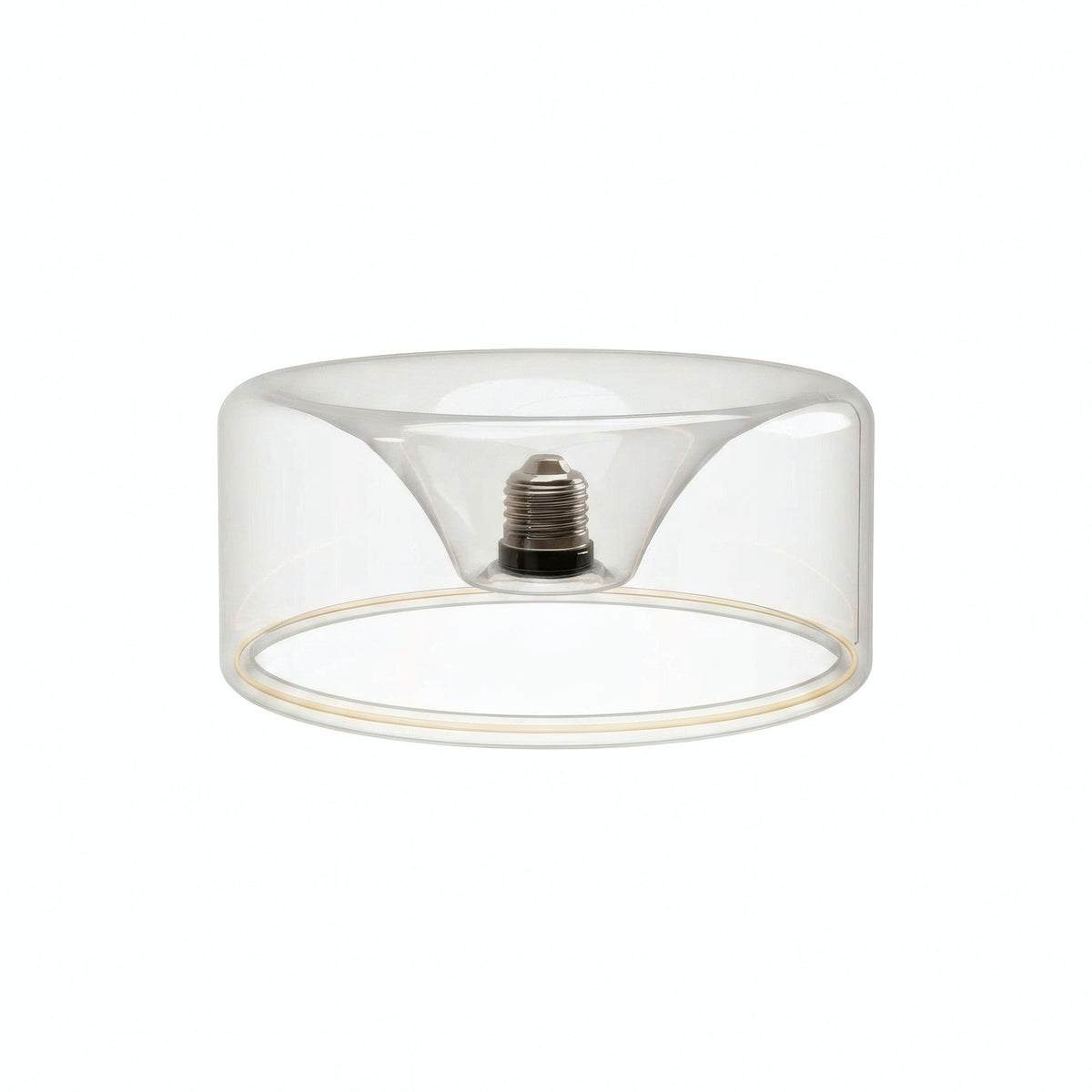 Bombilla LED donut E27 de cristal transparente, Ø 195 mm, apagada, casquillo E27 empotrado visible, fondo blanco