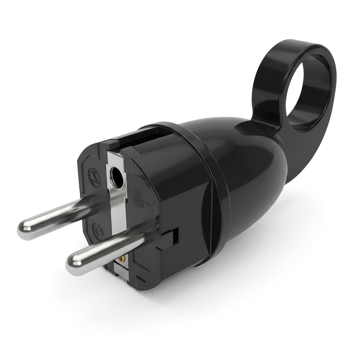 Clavija macho Schuko con anilla extractora — Negro