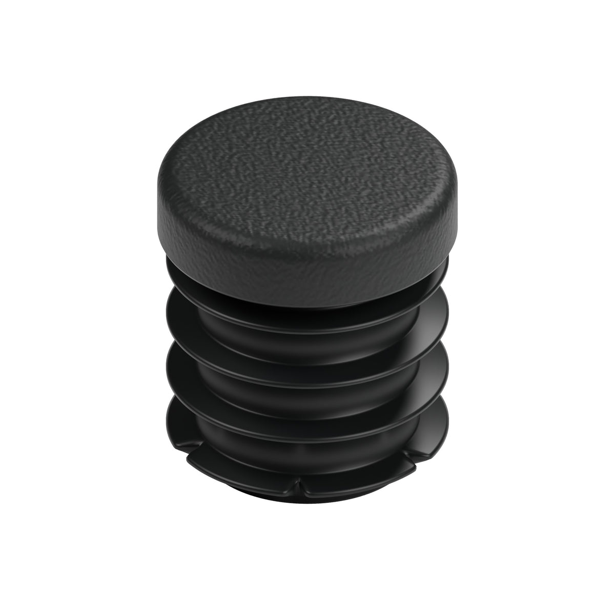 Tapón de plástico negro para racor hembra 1/2″ 15x21, vista superior de la cabeza plana