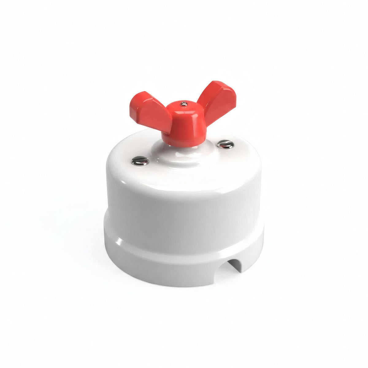 Conmutador de porcelana con tuerca de mariposa — Blanco / Rojo