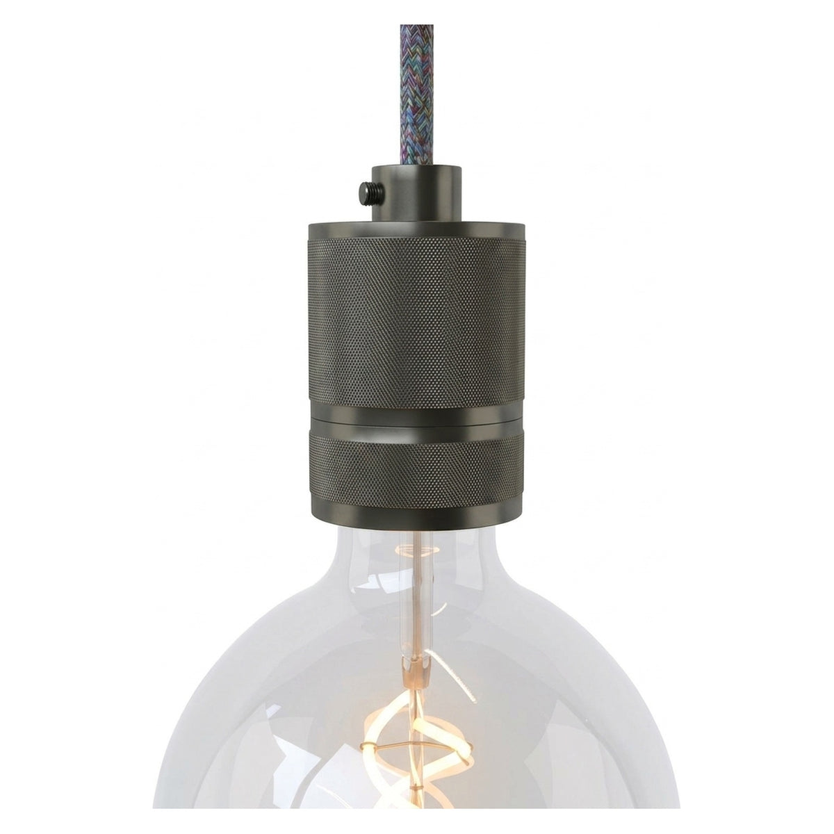 Portalámparas E27 de aluminio moleteado con doble anillo — Gris oscuro