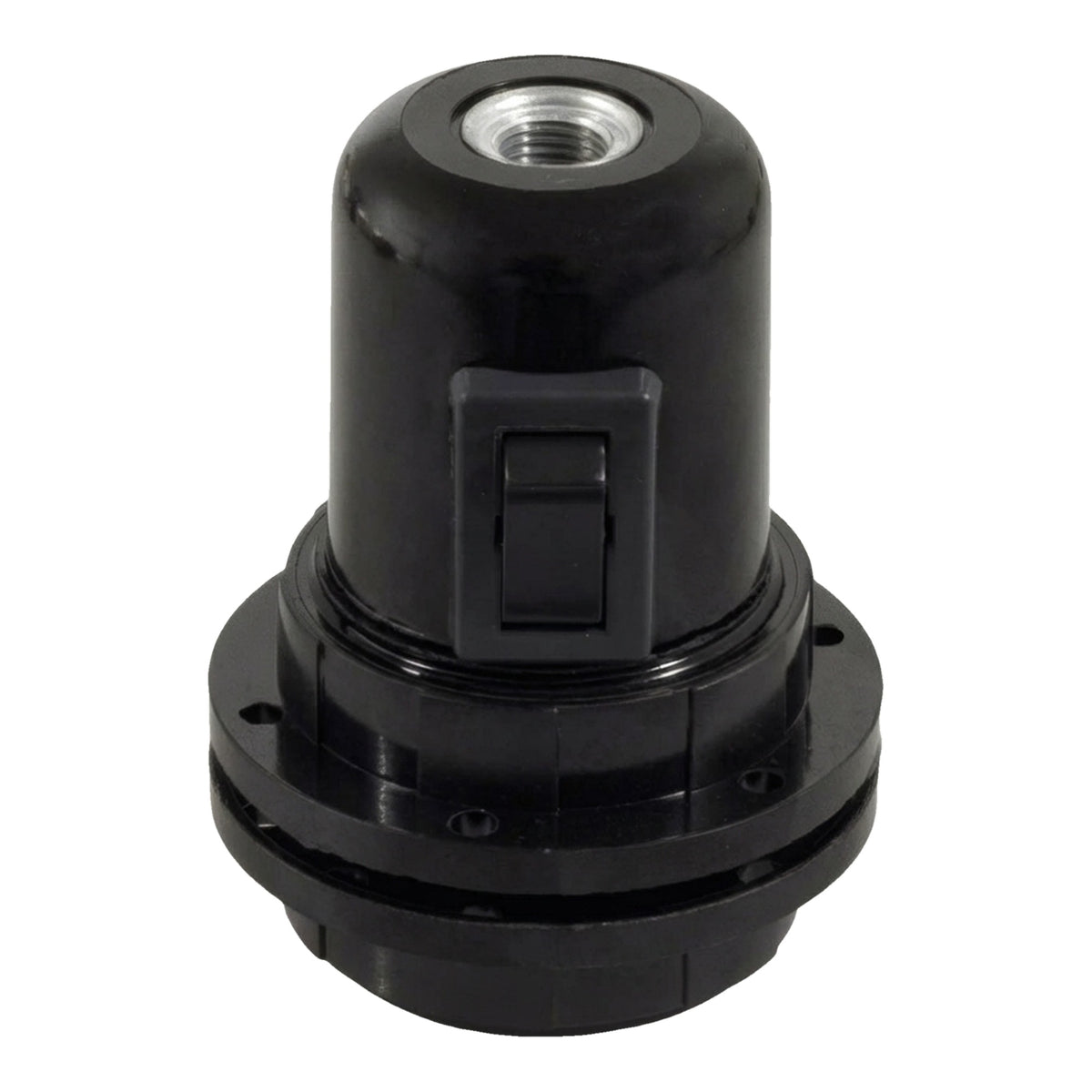 Portalámparas E27 de baquelita, doble anillo e interruptor — Negro