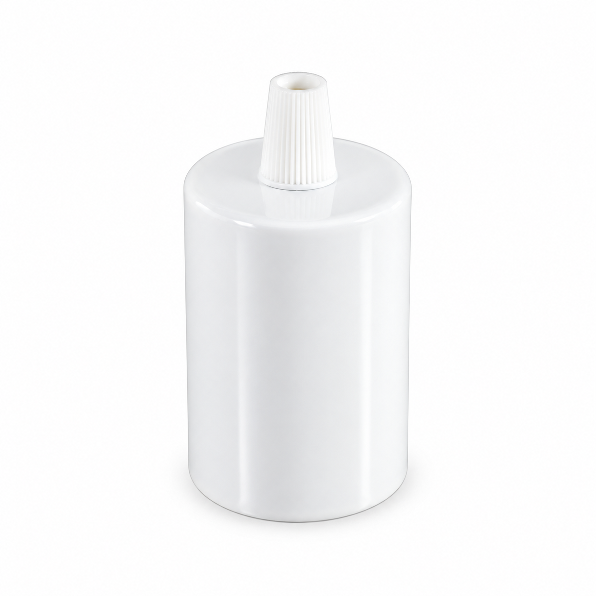 Kit de portalámparas E27 cilíndrico de metal — prensacable cónico de plástico — blanco brillante — vista 1