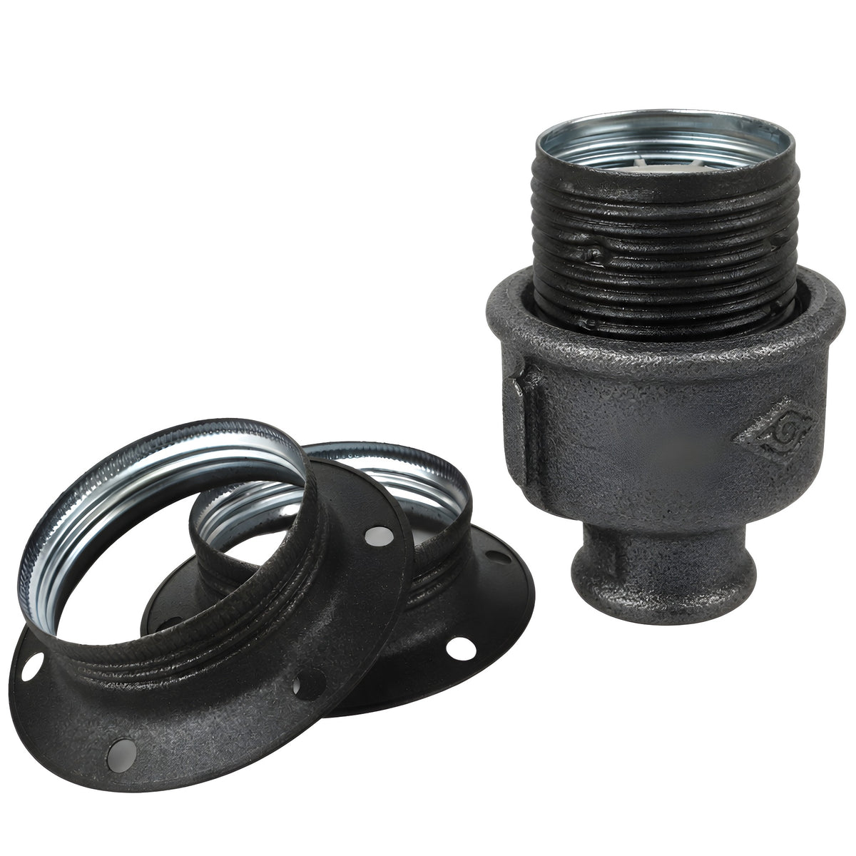 Kit portalámparas E27 de metal mate gris sobre racor 1/2'' (15x21mm) hembra de hierro fundido negro económico