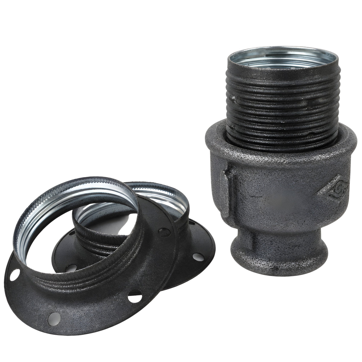 Kit portalámparas E27 de metal mate gris sobre racor hembra de hierro fundido negro económico