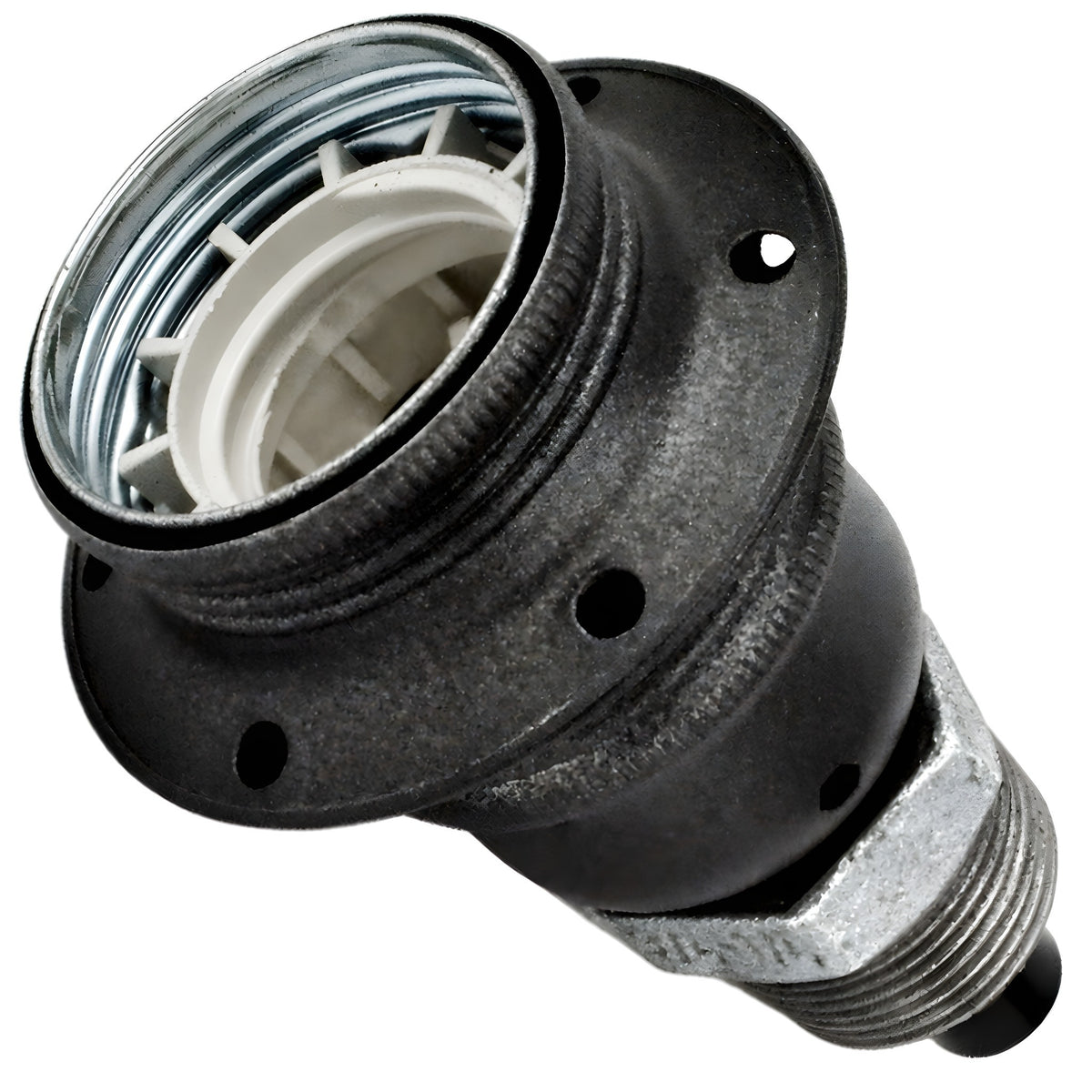 Kit portalámparas E27 de metal mate gris sobre racor macho de hierro fundido galvanizado