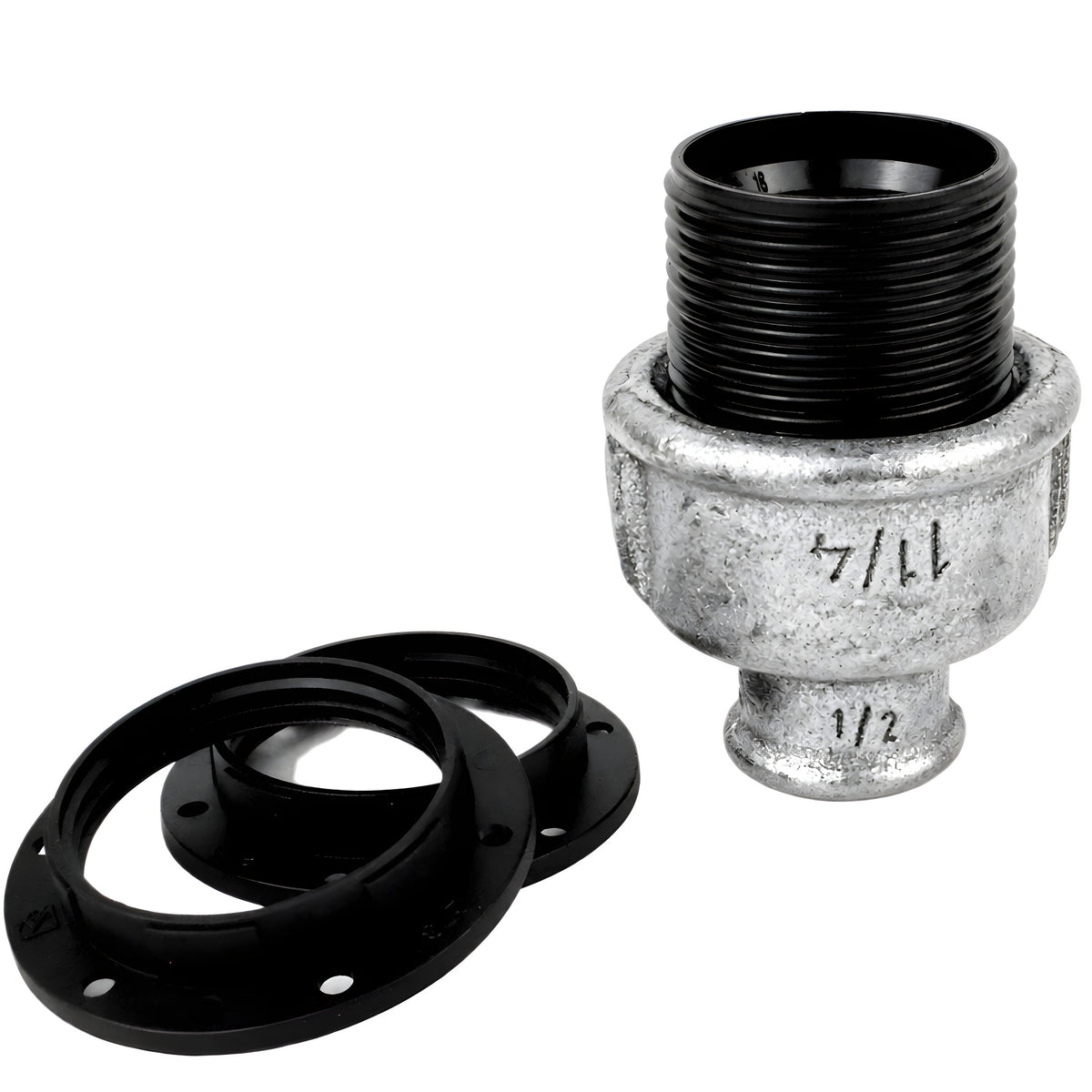 Kit portalámparas E27 de baquelita sobre racor 1/2'' (15x21mm) hembra de hierro fundido galvanizado