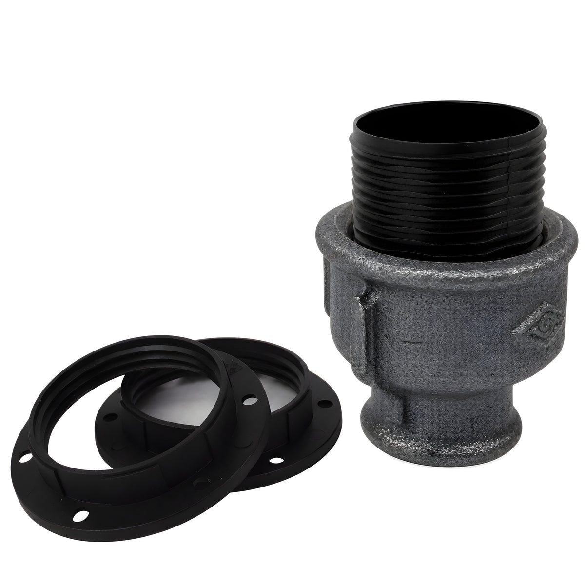 Kit portalámparas E27 de termoplástico sobre racor hembra de hierro fundido negro económico