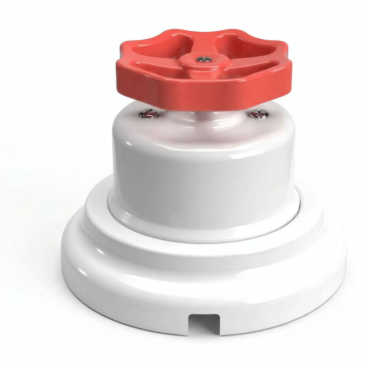 Kit conmutador de porcelana con botón y base — Blanco / Rojo / Plana Ø 100 mm
