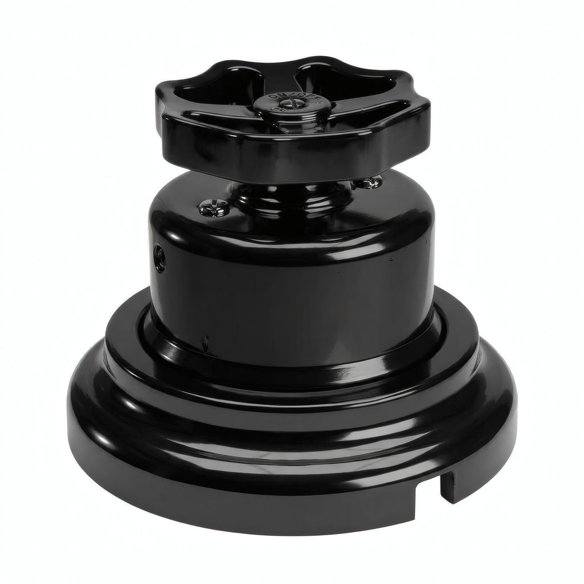 Kit conmutador de porcelana con botón y base — Negro / Negro / Plana Ø 100 mm