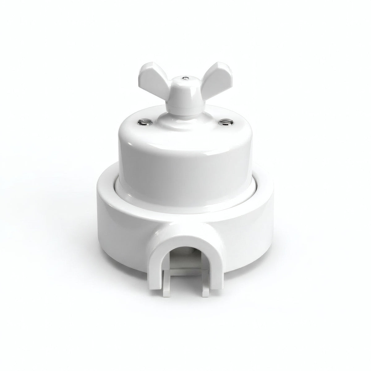 Kit conmutador de porcelana con tuerca de mariposa y base — Blanco / Blanco / 1 salida