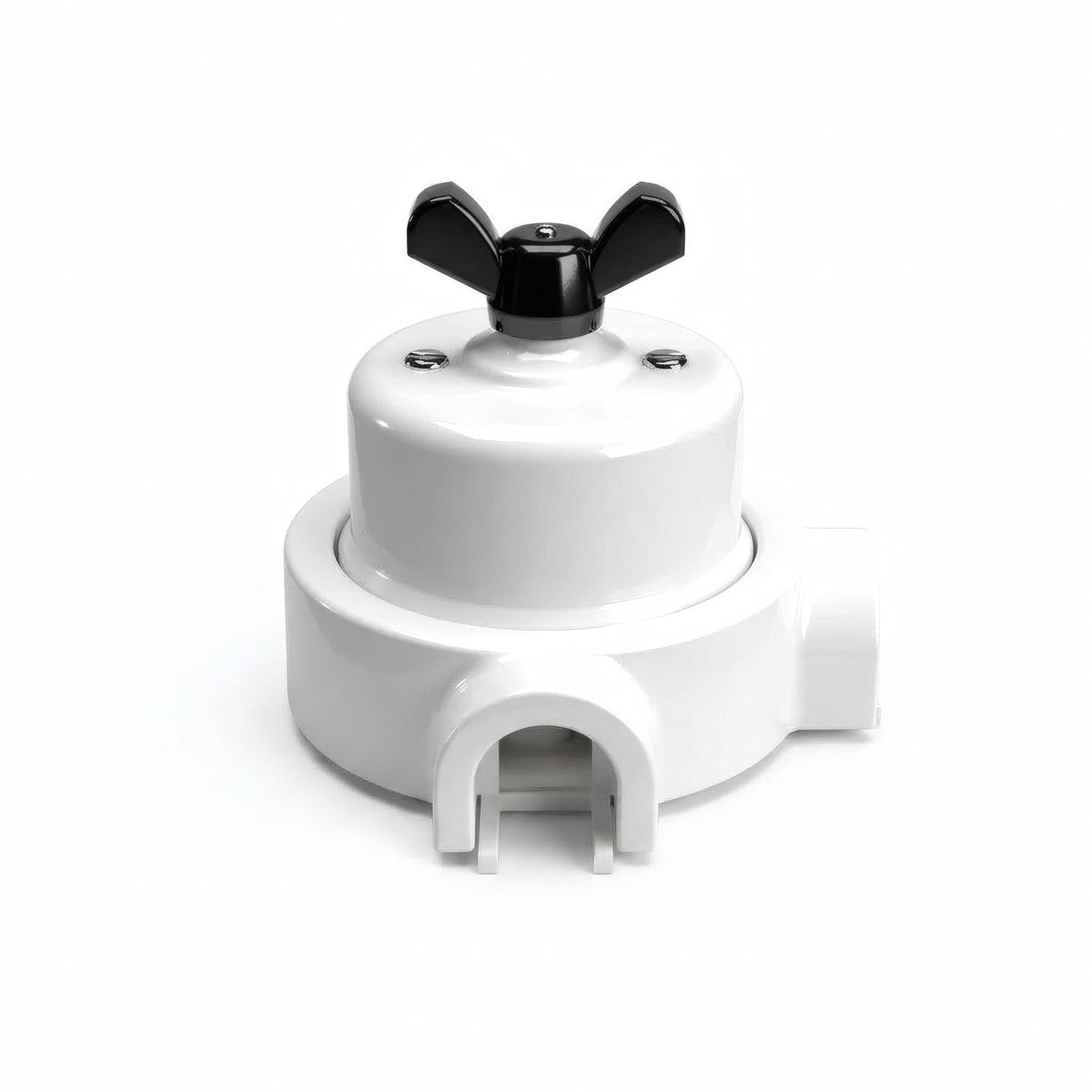 Kit conmutador de porcelana con tuerca de mariposa y base — Blanco / Negro / 2 salidas