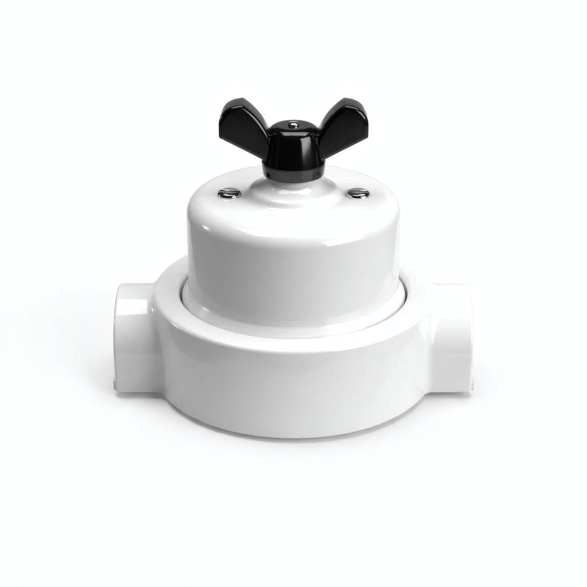 Kit conmutador de porcelana con tuerca de mariposa y base — Blanco / Negro / 2 salidas en línea