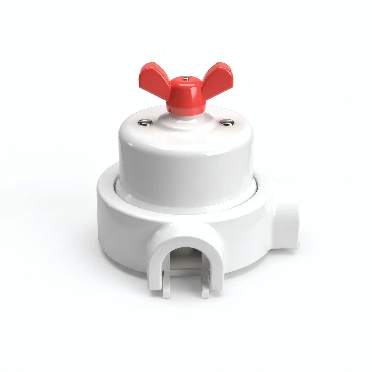 Kit conmutador de porcelana con tuerca de mariposa y base — Blanco / Rojo / 2 salidas