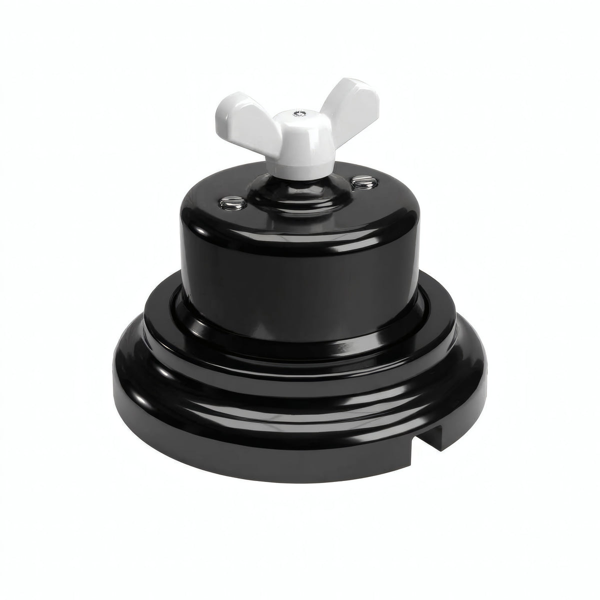 Kit conmutador de porcelana con tuerca de mariposa y base — Negro / Blanco / Plana Ø 100 mm