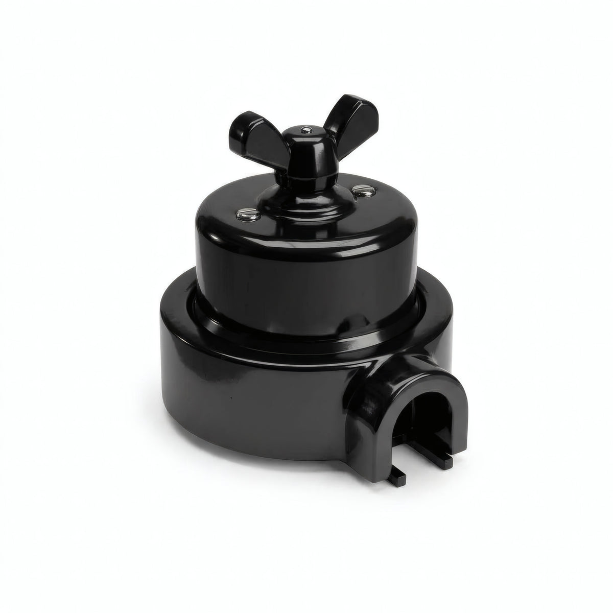 Kit conmutador de porcelana con tuerca de mariposa y base — Negro / Negro / 1 salida