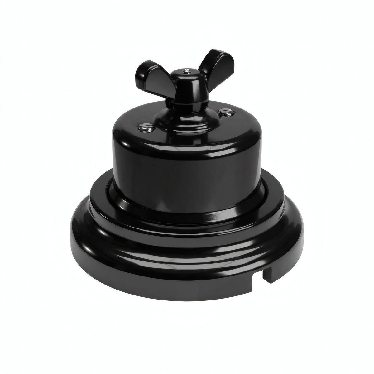 Kit conmutador de porcelana con tuerca de mariposa y base — Negro / Negro / Plana Ø 100 mm