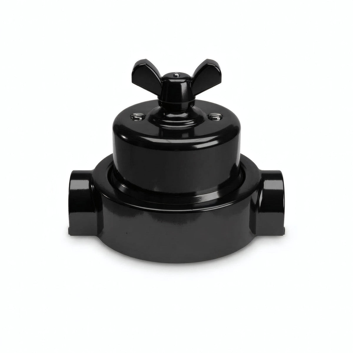 Kit conmutador de porcelana con tuerca de mariposa y base — Negro / Negro / 2 salidas en línea