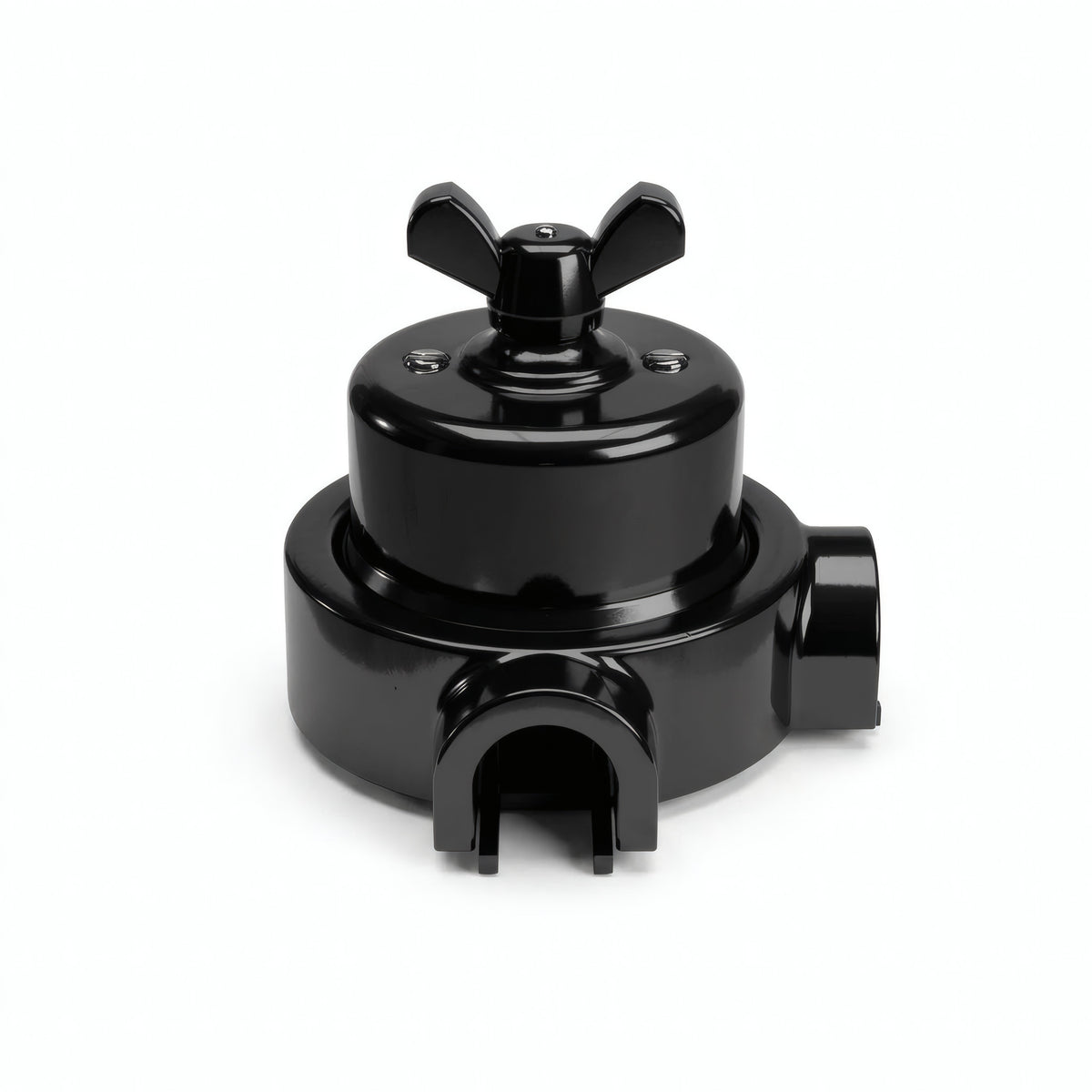 Kit conmutador de porcelana con tuerca de mariposa y base — Negro / Negro / 2 salidas