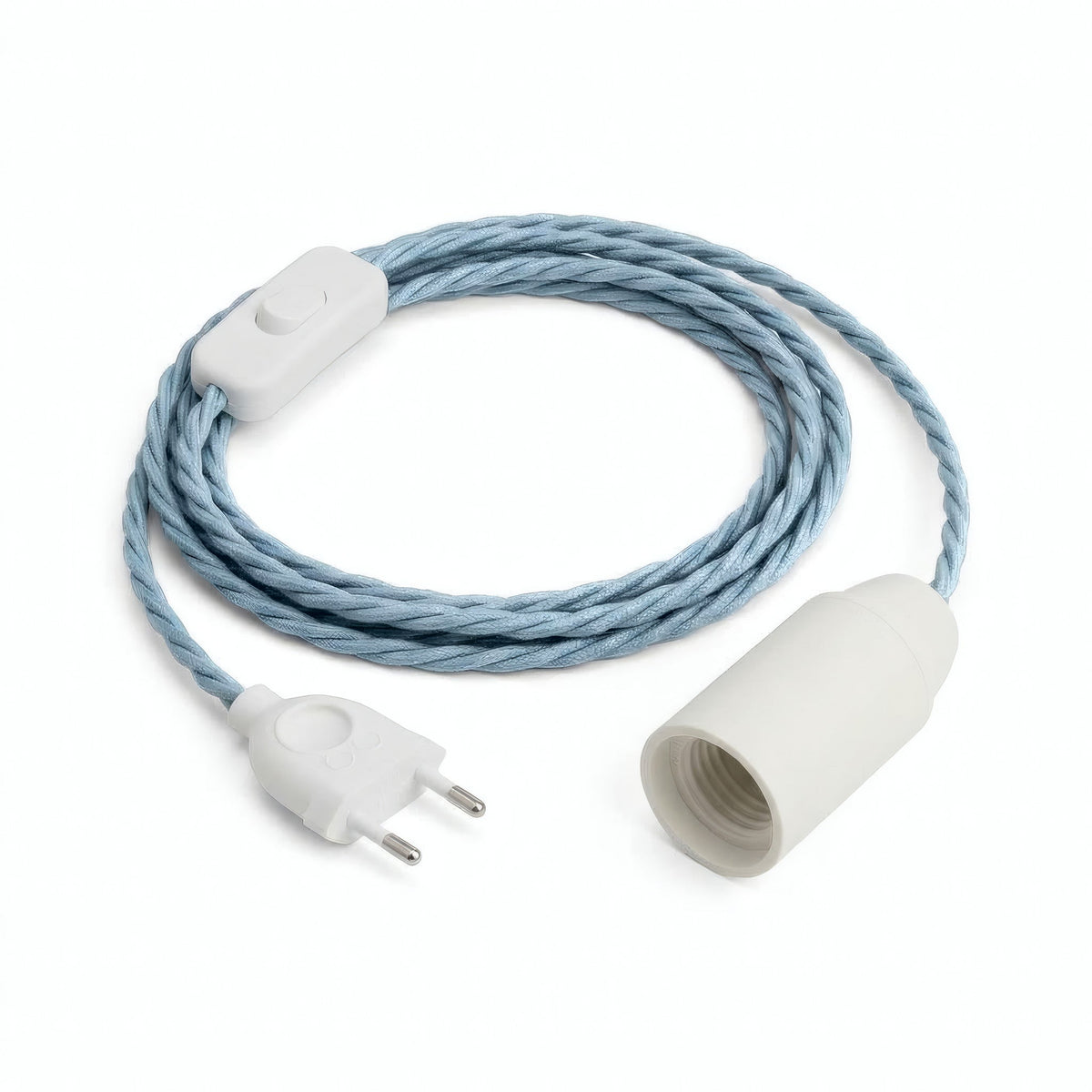 Lámpara colgante de cable textil trenzado, algodón azul océano, portalámparas E14