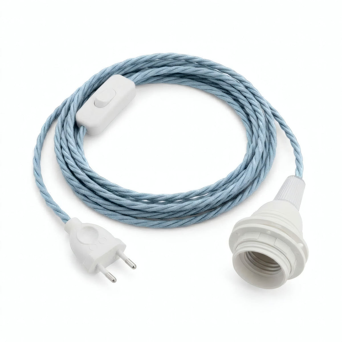 Lámpara colgante de cable textil trenzado, algodón azul océano, portalámparas E27 con anillos para pantalla