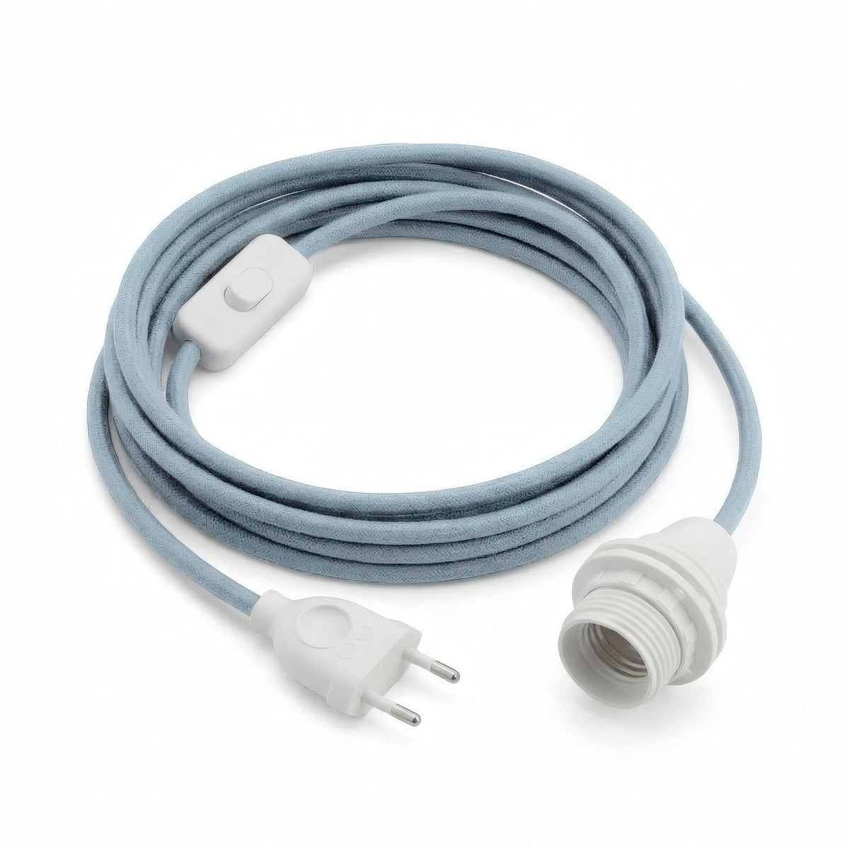 Lámpara colgante de cable textil liso, algodón azul océano, portalámparas E14 con anillos para pantalla