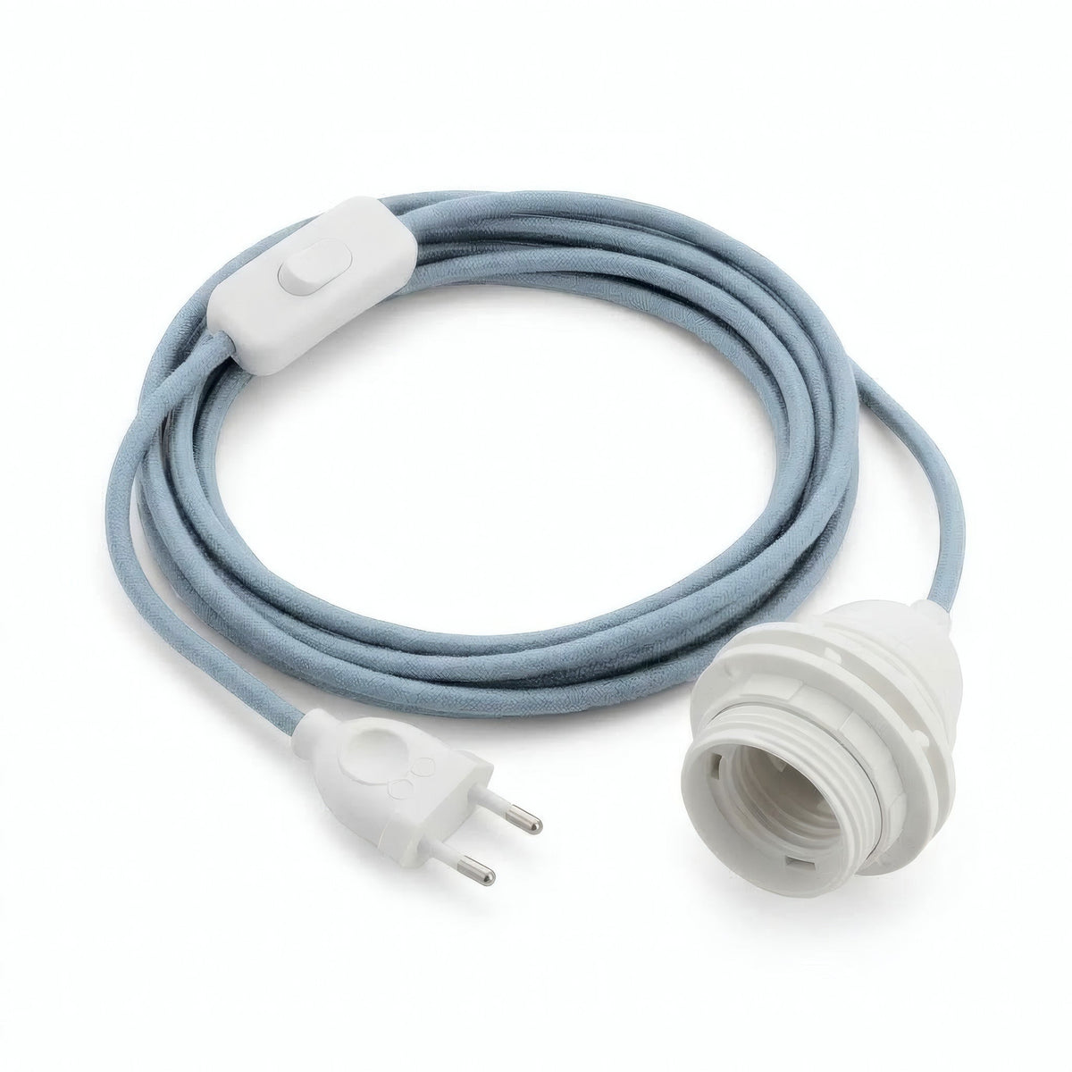 Lámpara colgante de cable textil liso, algodón azul océano, portalámparas E27 con anillos para pantalla
