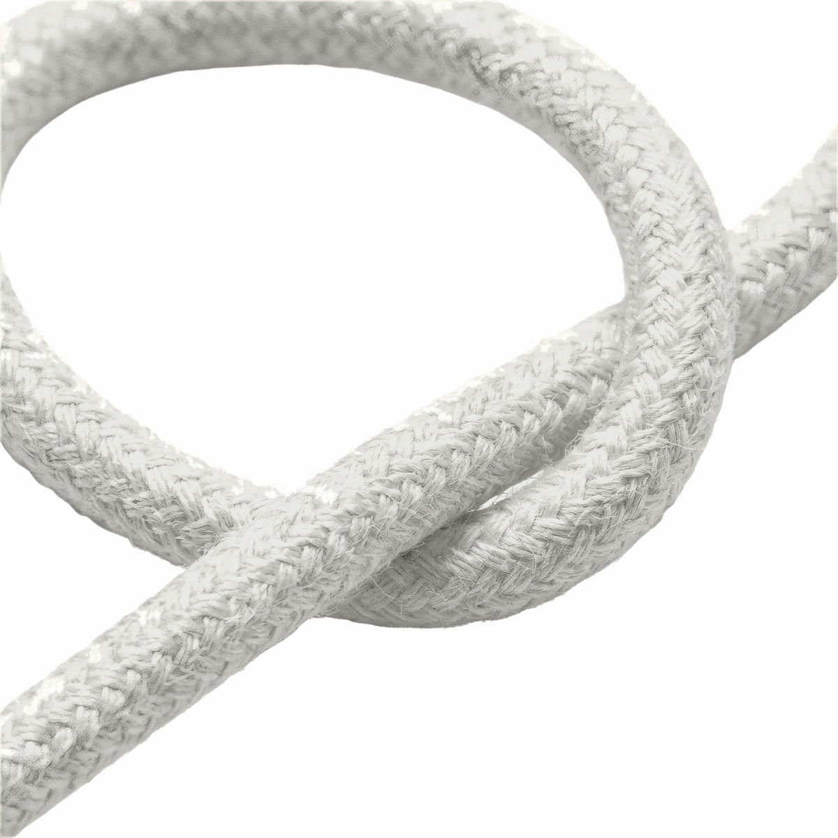 Primer plano del cable textil liso, lino blanco jaspeado