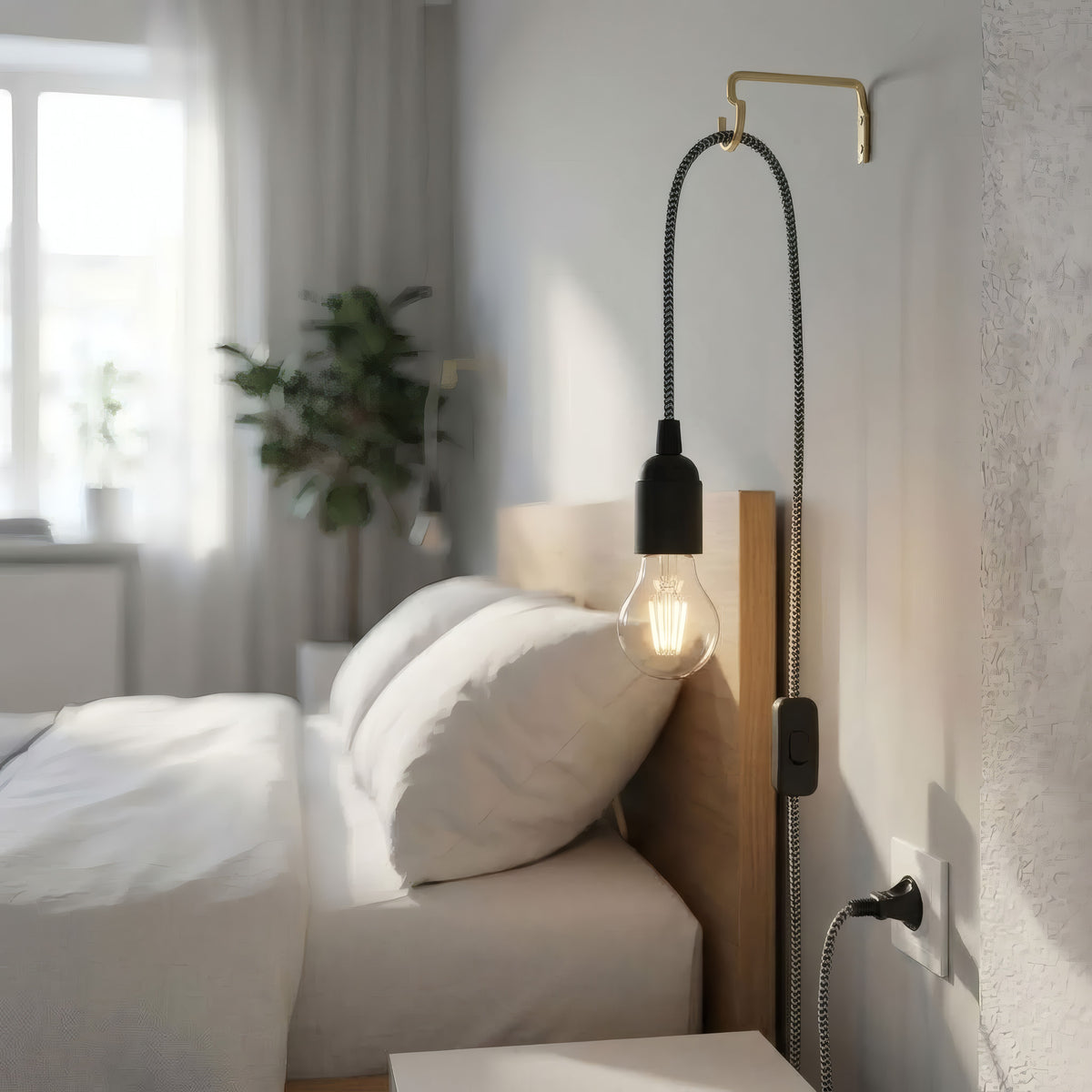 Lámpara colgante de cable textil zigzag, en ambiente