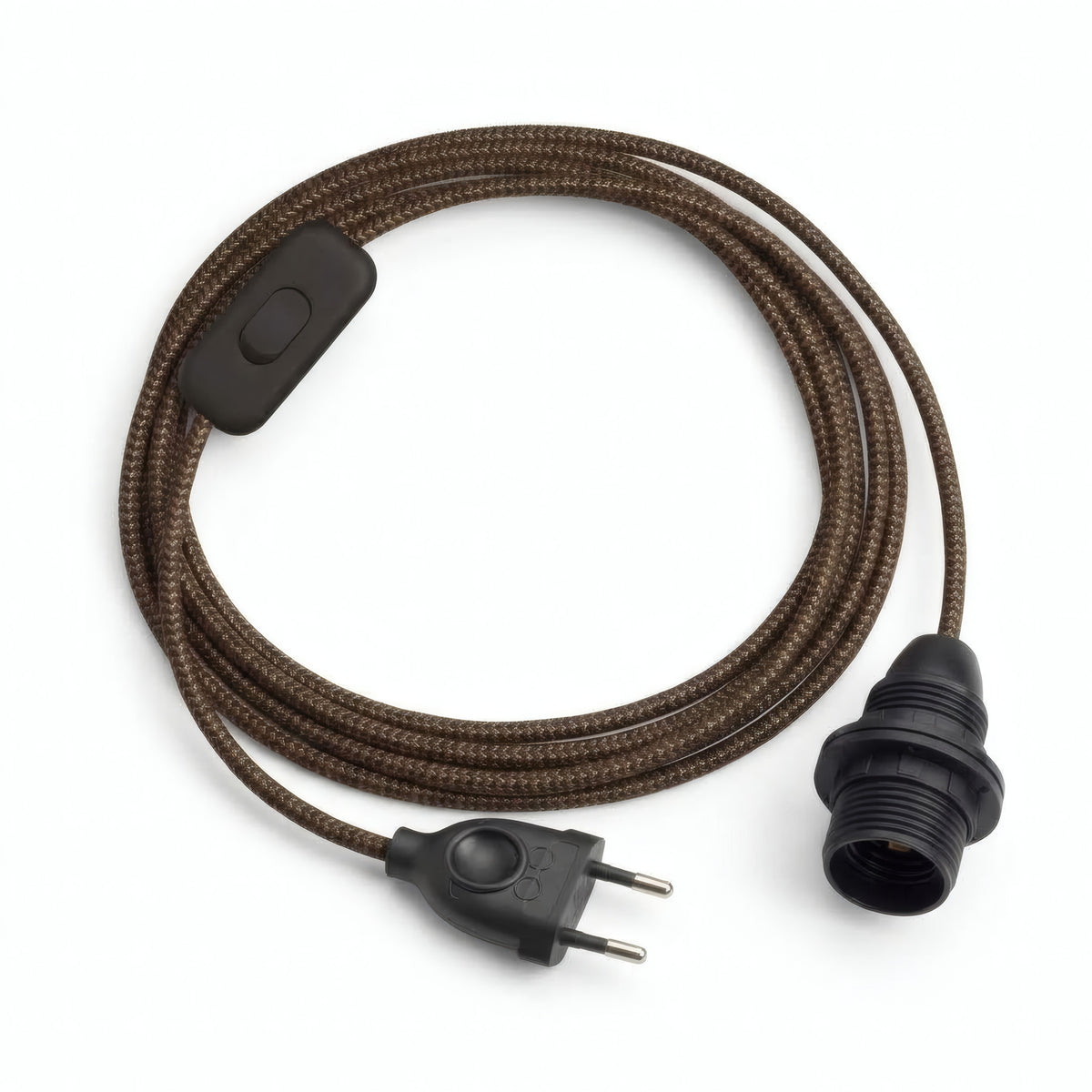 Lámpara colgante de cable textil zigzag, efecto seda oro y negro carbón, portalámparas E14 con anillos para pantalla