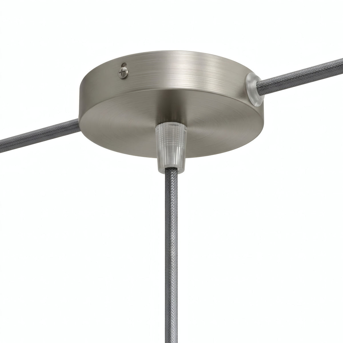 Mini florón cilíndrico de metal, Ø 83 mm — 1 orificio central y 2 laterales / Cónico de termoplástico / Titanio satinado