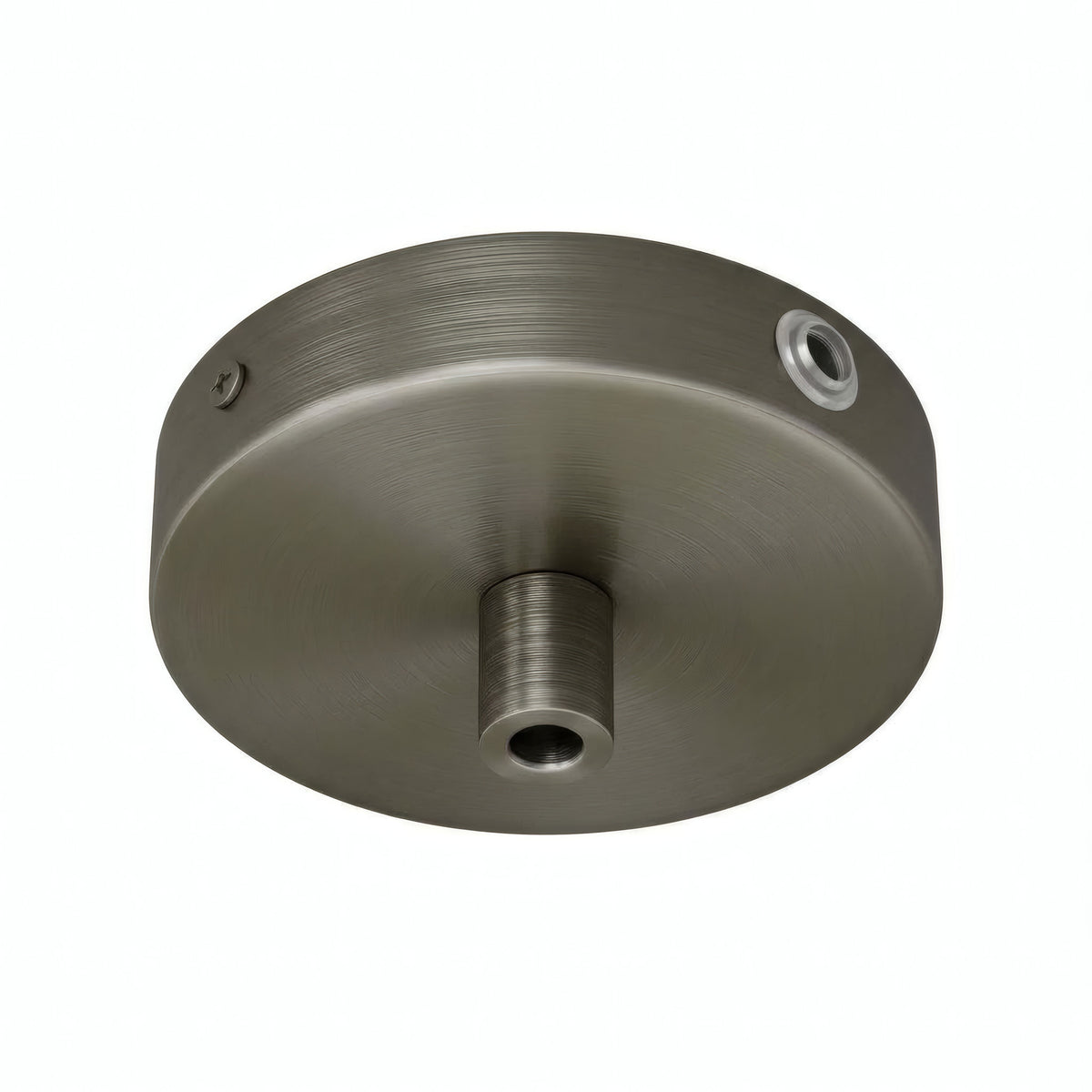 Mini florón cilíndrico de metal, Ø 83 mm — 1 orificio central y 2 laterales / Cilíndrico de metal / Titanio satinado