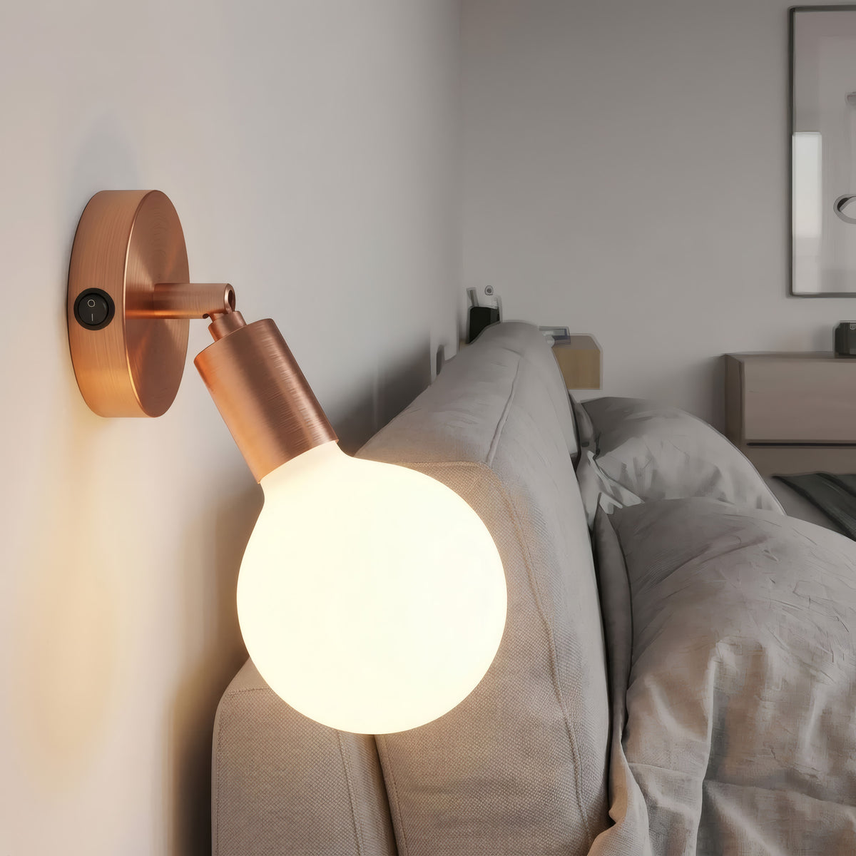 Mini florón cilíndrico de metal con interruptor, Ø 83 mm — Cobre satinado