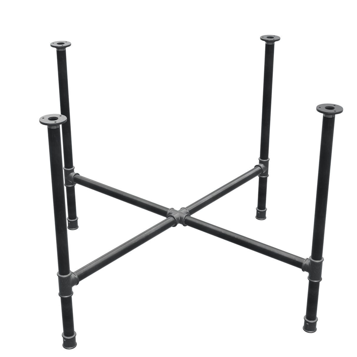 Base de mesa de comedor, patas en cruz, hierro fundido y acero Ø 34 mm, 116 × 116 cm, altura 75 cm