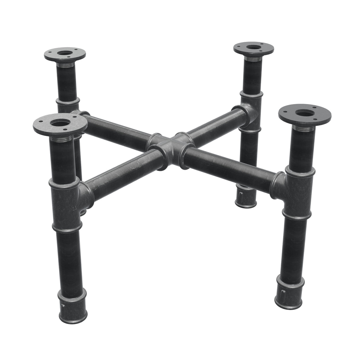 Base de mesa de centro, patas en cruz, hierro fundido y acero Ø 34 mm, 56 × 56 cm, altura 32 cm
