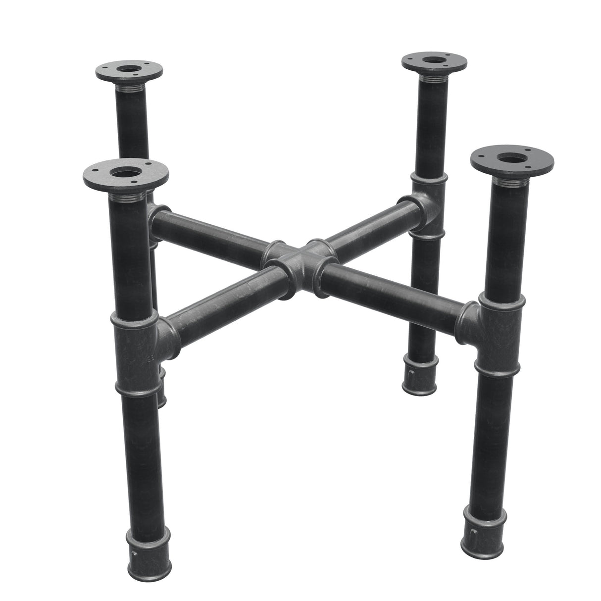 Base de mesa de centro, patas en cruz, hierro fundido y acero Ø 34 mm, 56 × 56 cm, altura 42 cm