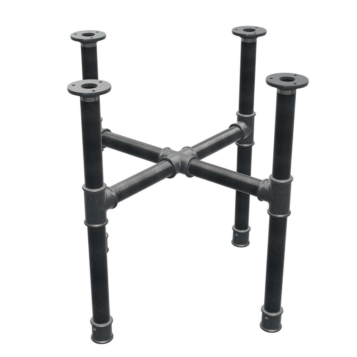 Base de mesa de centro, patas en cruz, hierro fundido y acero Ø 34 mm, 56 × 56 cm, altura 52 cm