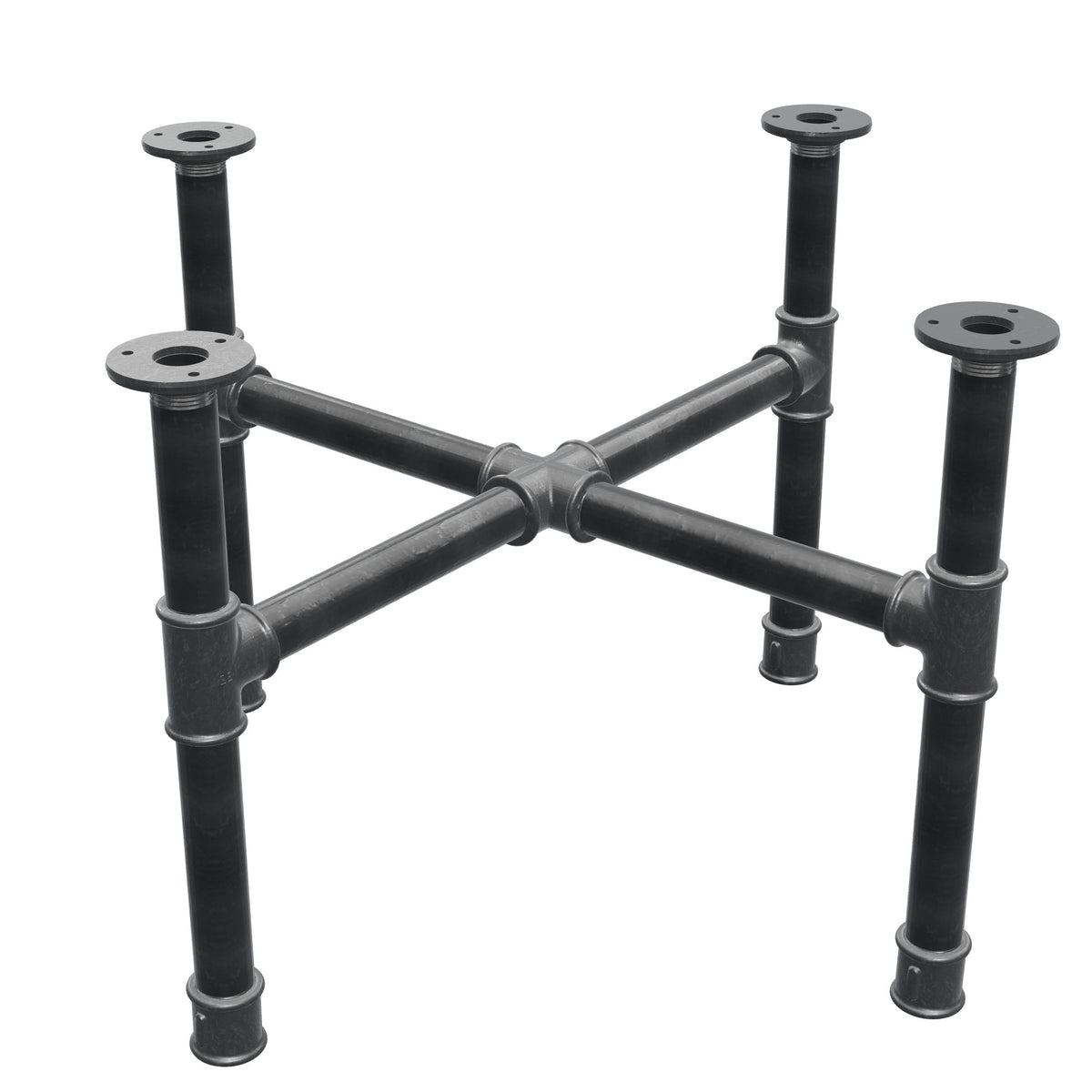 Base de mesa de centro, patas en cruz, hierro fundido y acero Ø 34 mm, 66 × 66 cm, altura 42 cm