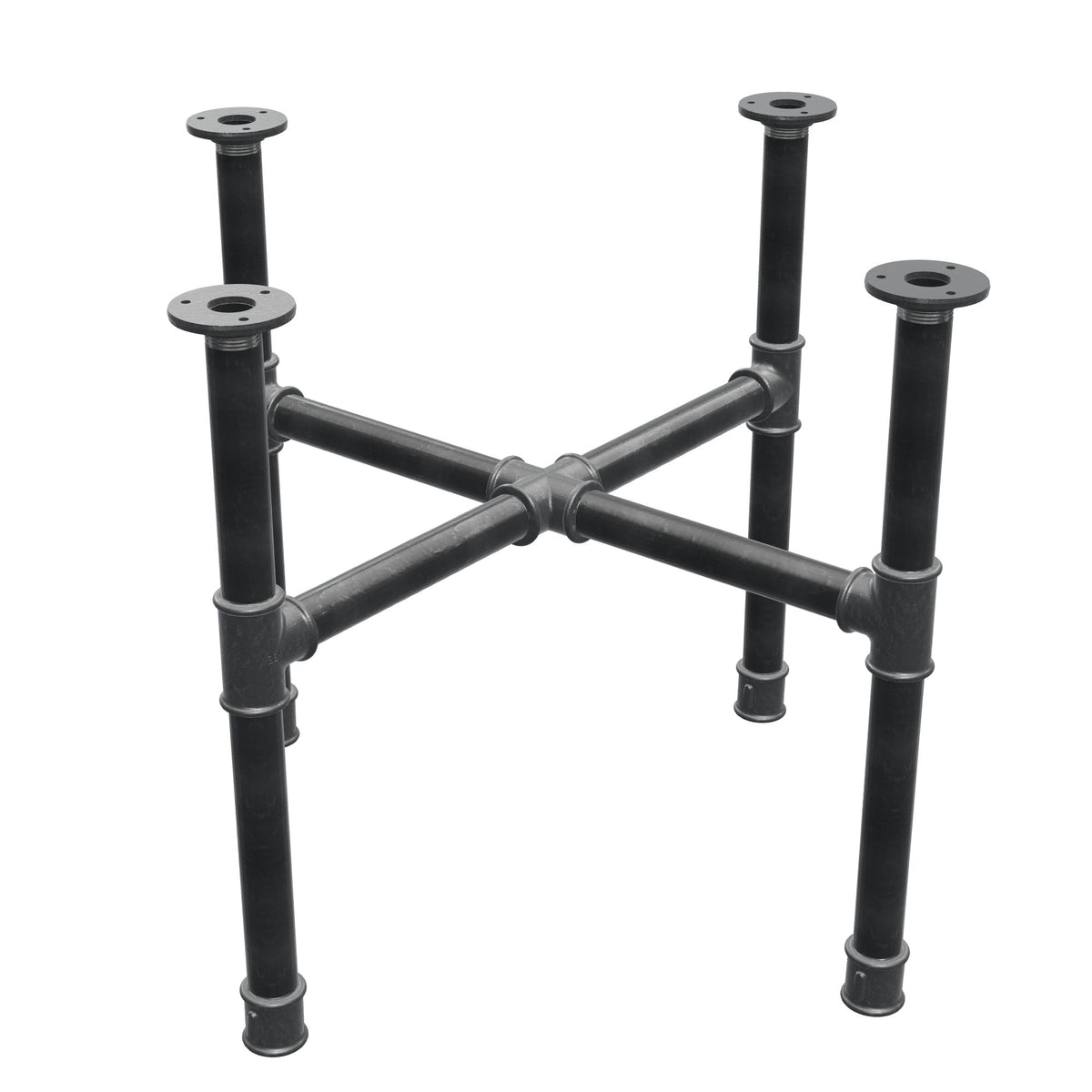Base de mesa de centro, patas en cruz, hierro fundido y acero Ø 34 mm, 66 × 66 cm, altura 52 cm