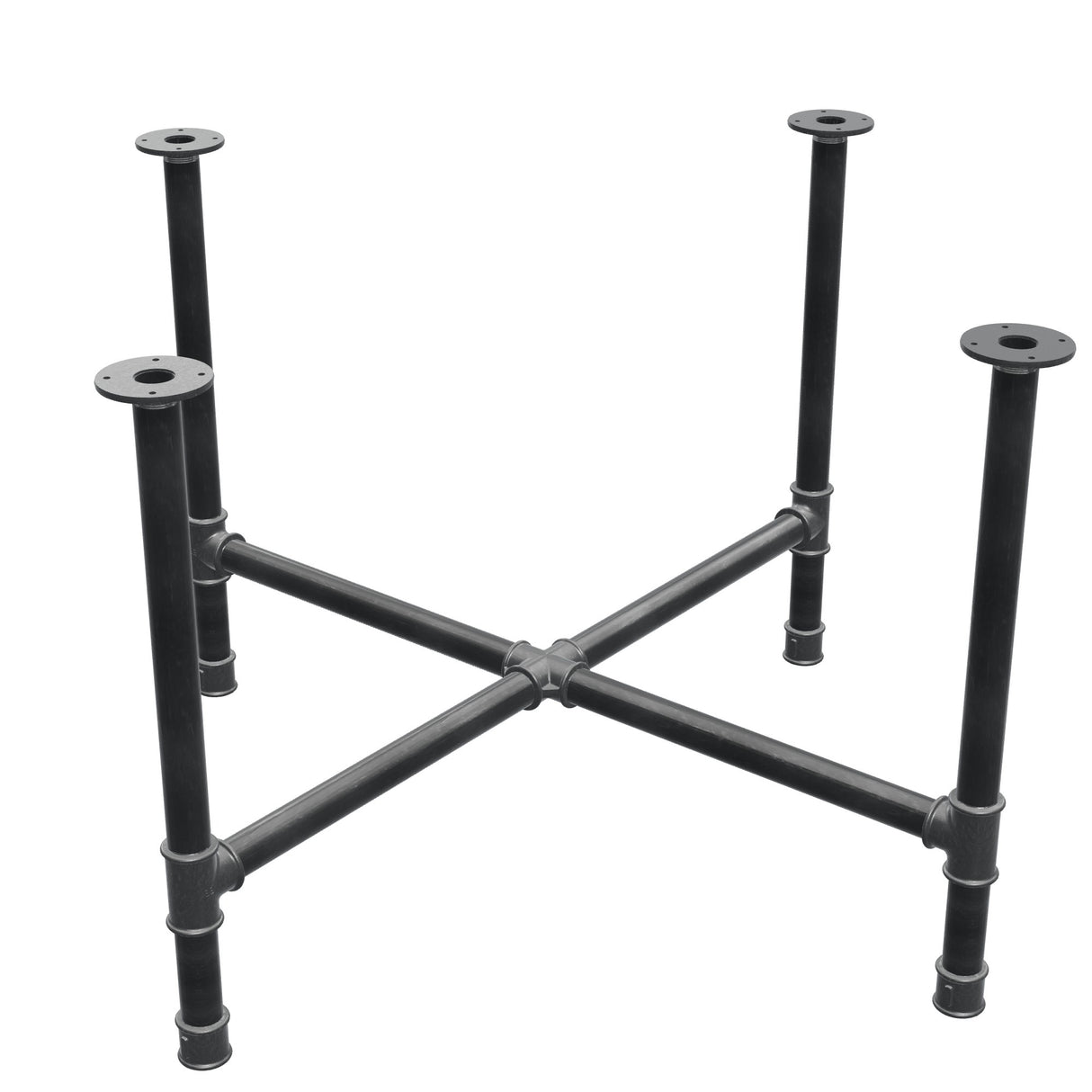 Base de mesa de comedor, patas en cruz, hierro fundido y acero Ø 42 mm, 121 × 121 cm, altura 74 cm