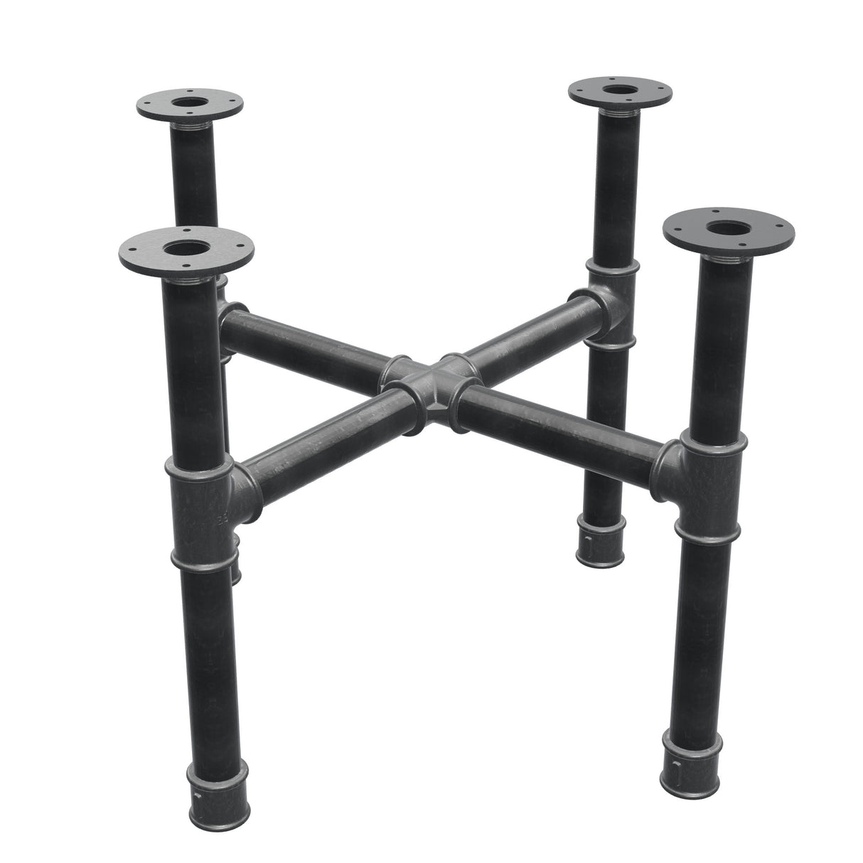 Base de mesa de centro, patas en cruz, hierro fundido y acero Ø 42 mm, 71 × 71 cm, altura 54 cm