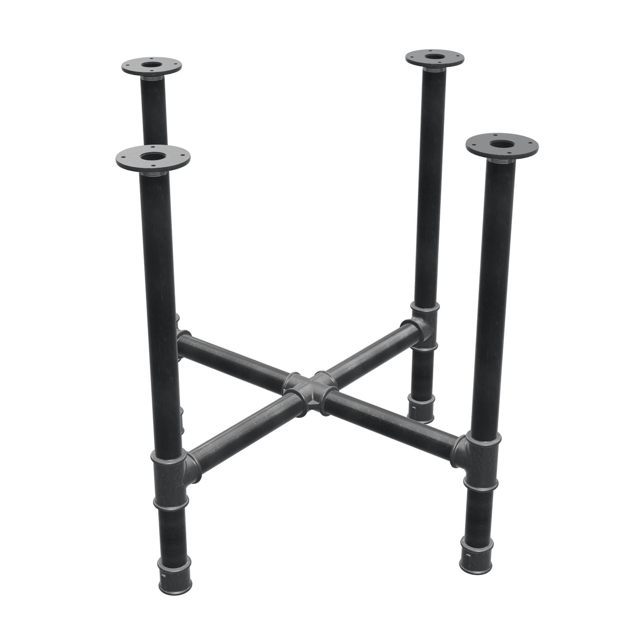 Base de mesa de comedor, patas en cruz, hierro fundido y acero Ø 42 mm, 81 × 81 cm, altura 74 cm