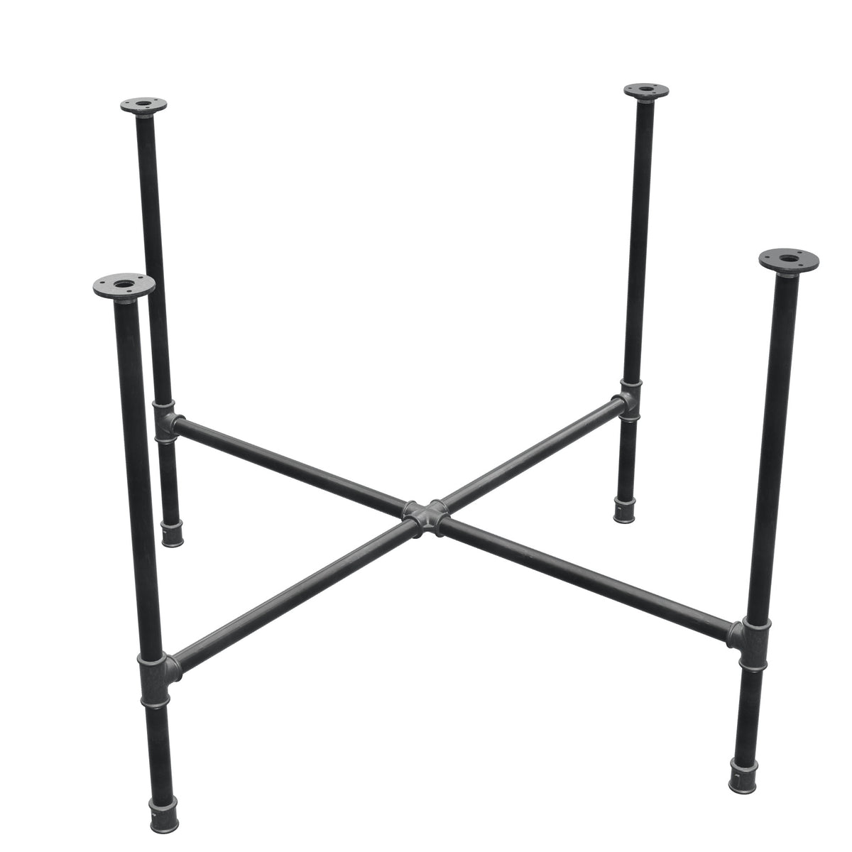 Base de mesa de comedor, patas en cruz, hierro fundido y acero Ø 27 mm, 115 × 115 cm, altura 74 cm