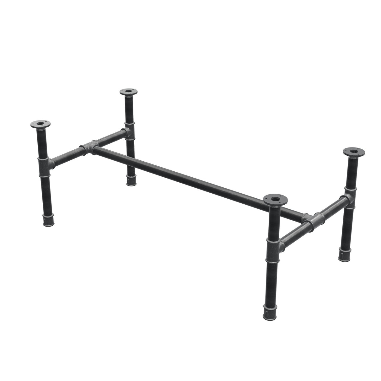 Base de mesa de centro, estructura en H, hierro fundido y acero Ø 34 mm, 112 × 56 cm, altura 42 cm